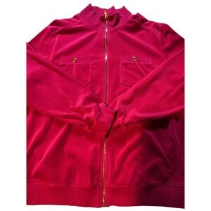 Hot Cotton Velour Track Jacket Zip Front Pockets Fuchsia Pink Women's L